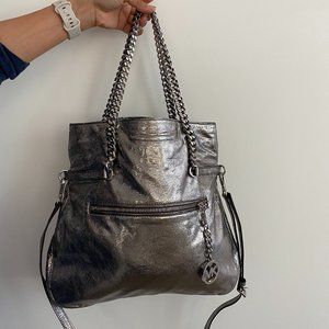 Michael Kors Silver Lacey Fold Over Tote